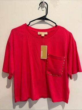 MICHAEL Michael Kors Bright Pink Studded Pocket Tee- Size M